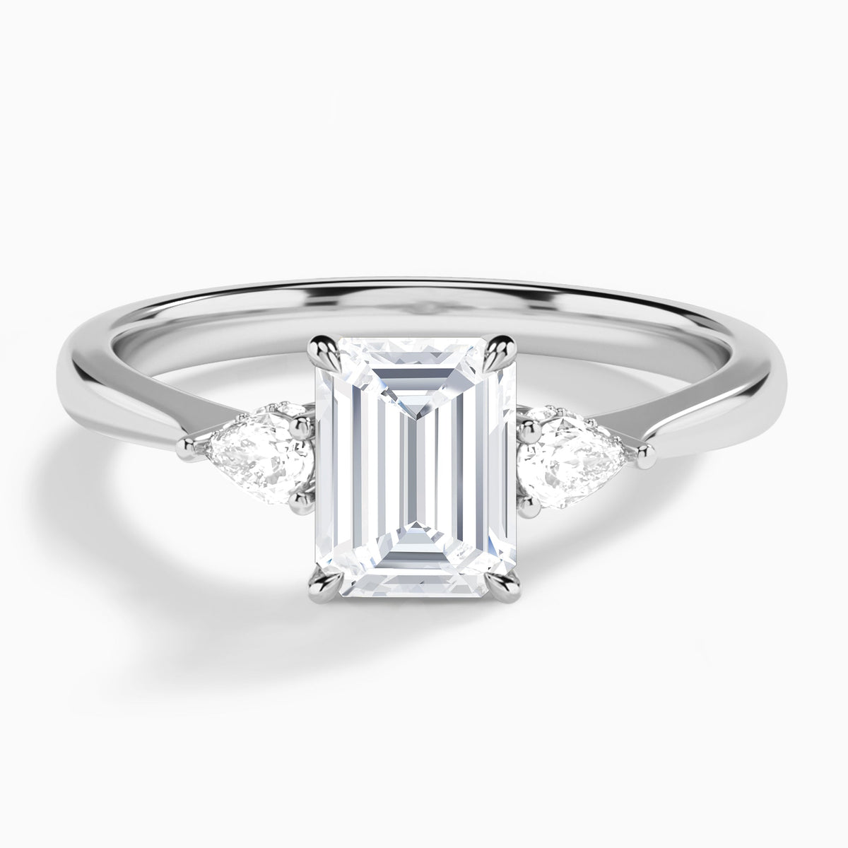 Emerald Adorned Couture Three Stone Lab Diamond Engagement Ring In Platinum - Lucenjuri