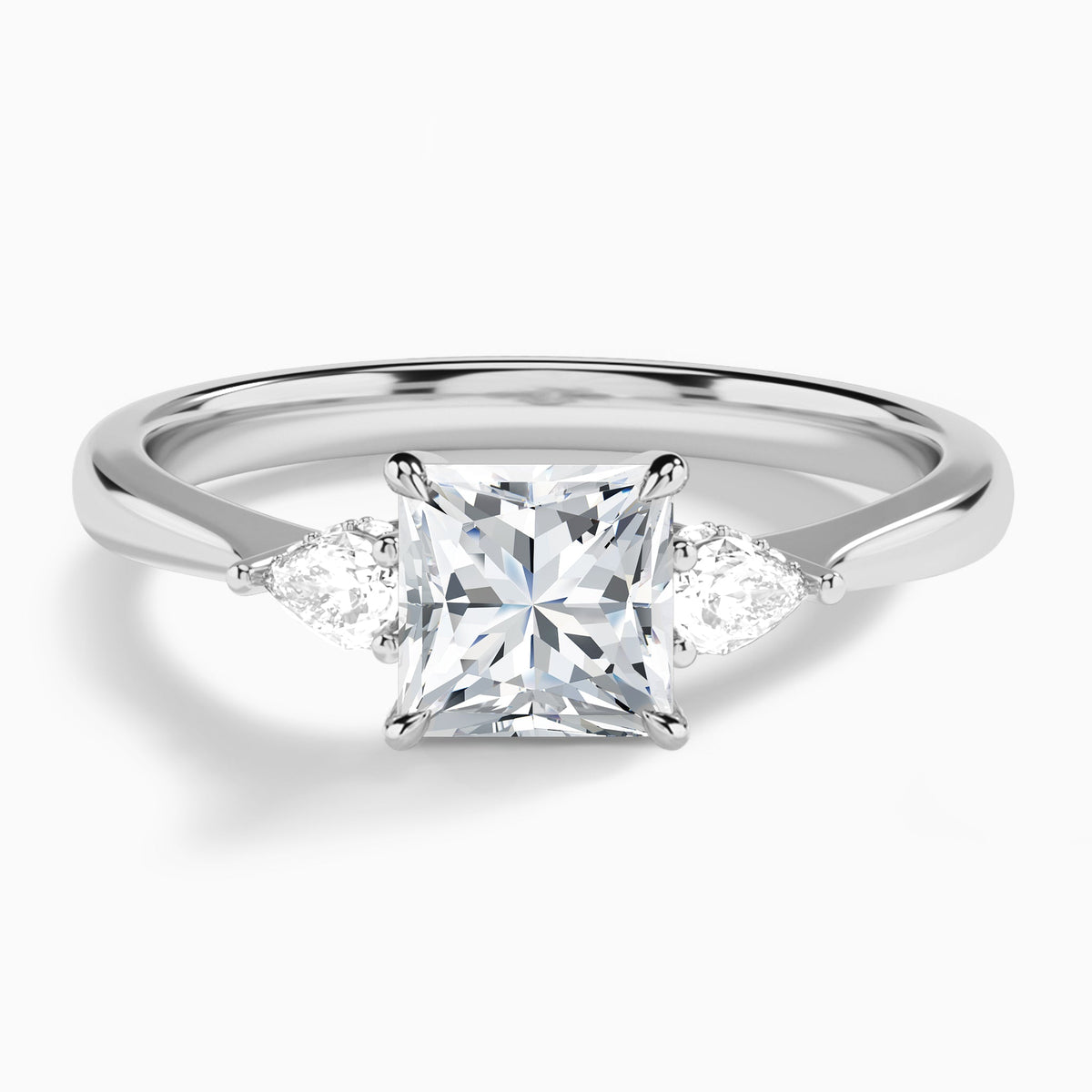 Princess Adorned Couture Three Stone Lab Diamond Engagement Ring In Platinum - Lucenjuri