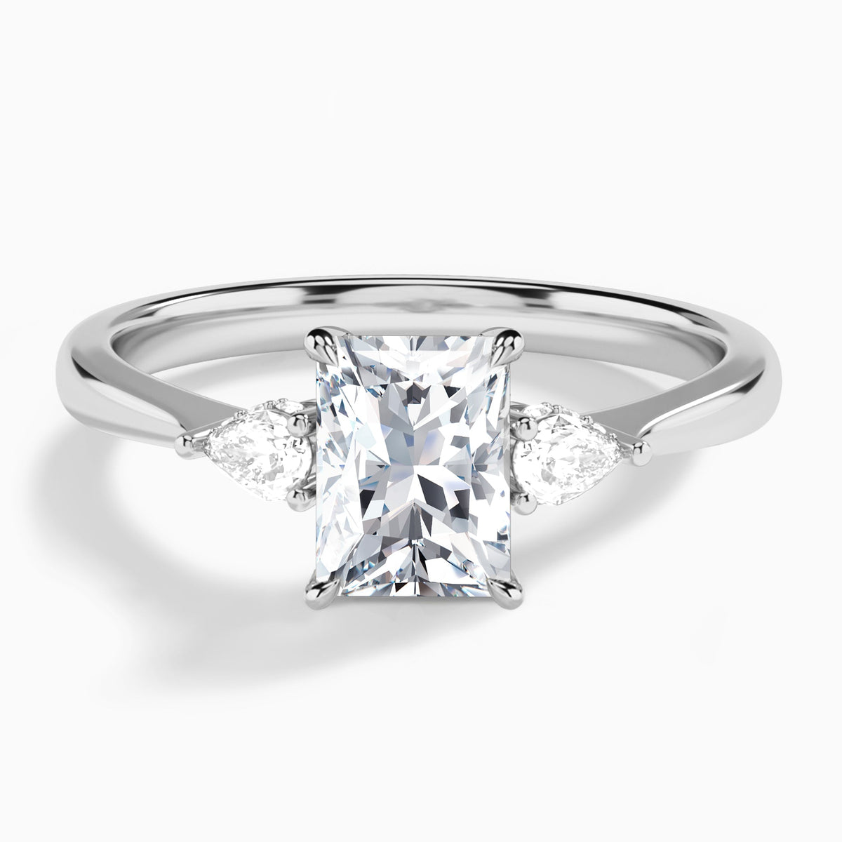 Radiant Adorned Couture Three Stone Lab Diamond Engagement Ring In Platinum - Lucenjuri