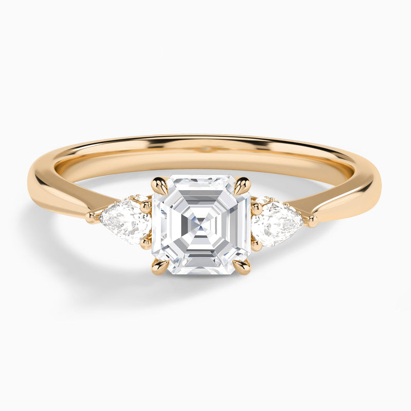 Asscher Adorned Couture Three Stone Lab Diamond Engagement Ring In 14K Rose Gold - Lucenjuri