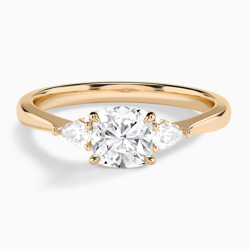 Cushion Adorned Couture Three Stone Lab Diamond Engagement Ring In 14K Rose Gold - Lucenjuri