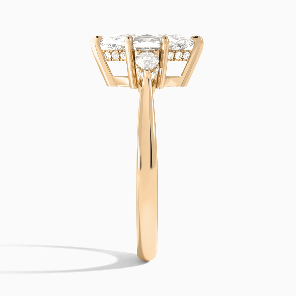 Marquise Adorned Couture Three Stone Lab Diamond Engagement Ring In 14K Rose Gold, Side View