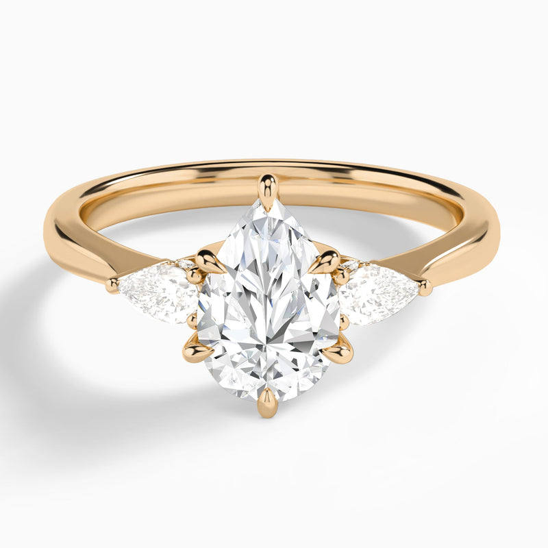 Pear Adorned Couture Three Stone Lab Diamond Engagement Ring In 14K Rose Gold - Lucenjuri
