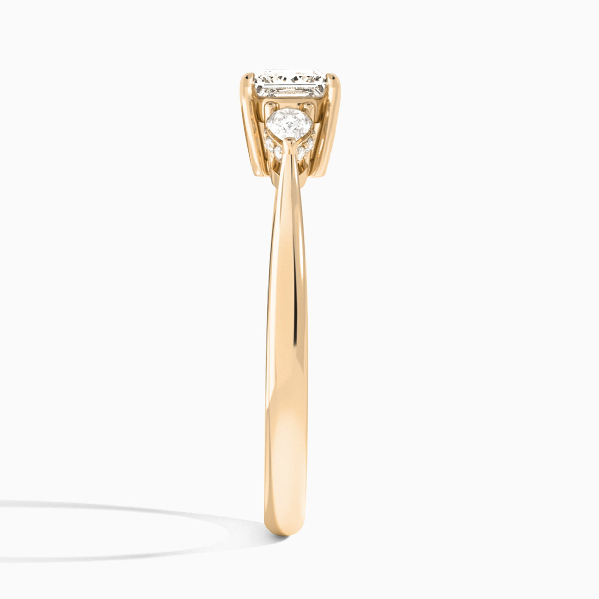 Princess Adorned Couture Three Stone Lab Diamond Engagement Ring In 14K Rose Gold, Side View