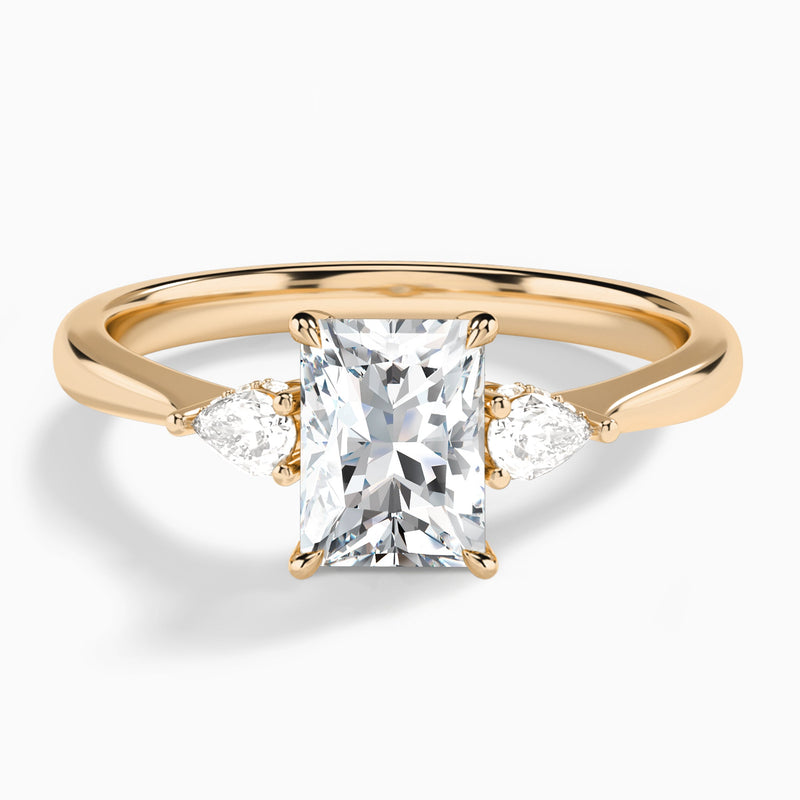 Radiant Adorned Couture Three Stone Lab Diamond Engagement Ring In 14K Rose Gold - Lucenjuri