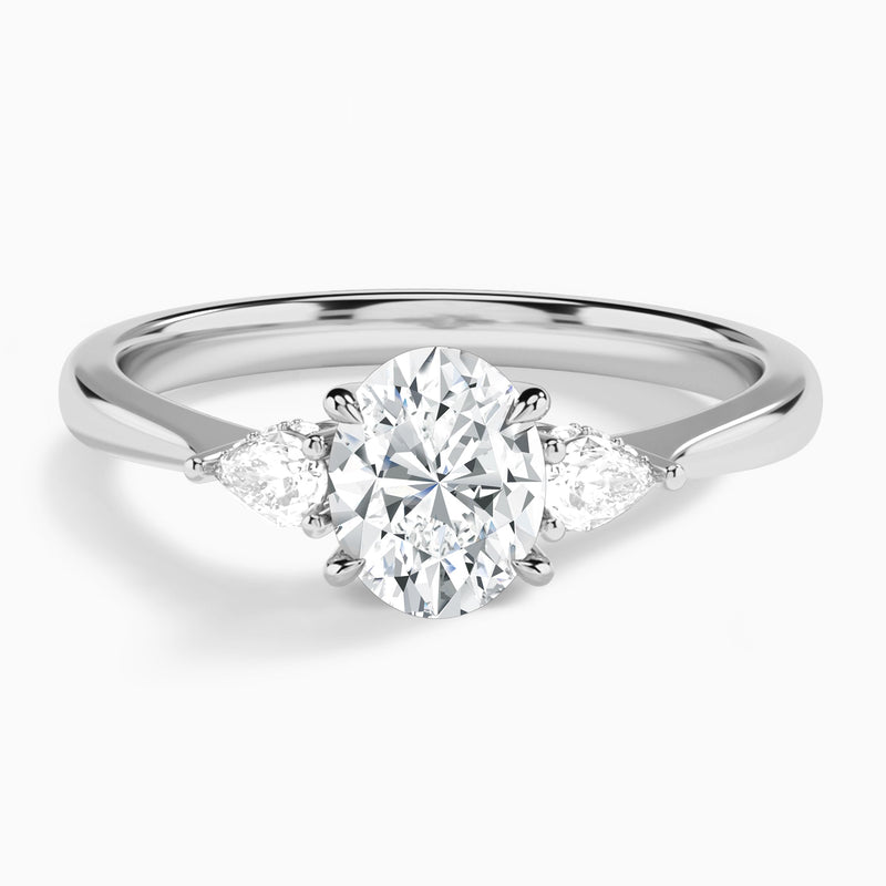 Oval Adorned Couture Three Stone Lab Diamond Engagement Ring In 14K White Gold - Lucenjuri