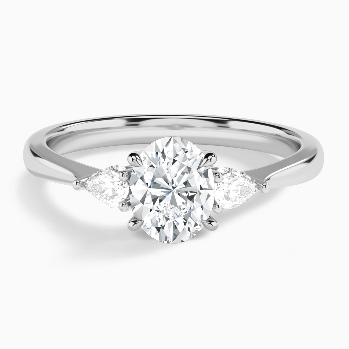 Oval Adorned Couture Three Stone Lab Diamond Engagement Ring In 18K White Gold - Lucenjuri