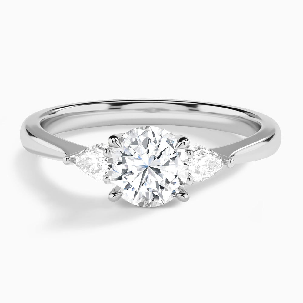 Round Adorned Couture Three Stone Lab Diamond Engagement Ring In 14K White Gold - Lucenjuri