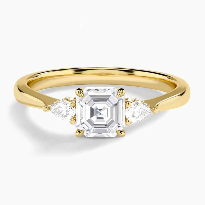 Asscher Adorned Couture Three Stone Lab Diamond Engagement Ring In 14K Yellow Gold - Lucenjuri
