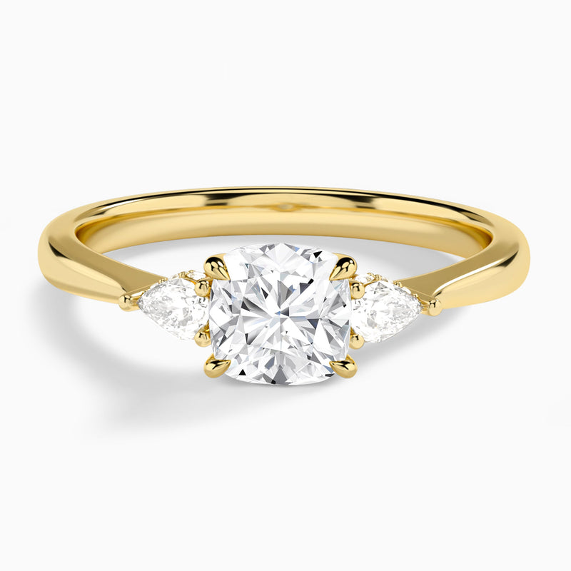Cushion Adorned Couture Three Stone Lab Diamond Engagement Ring In 18K Yellow Gold - Lucenjuri