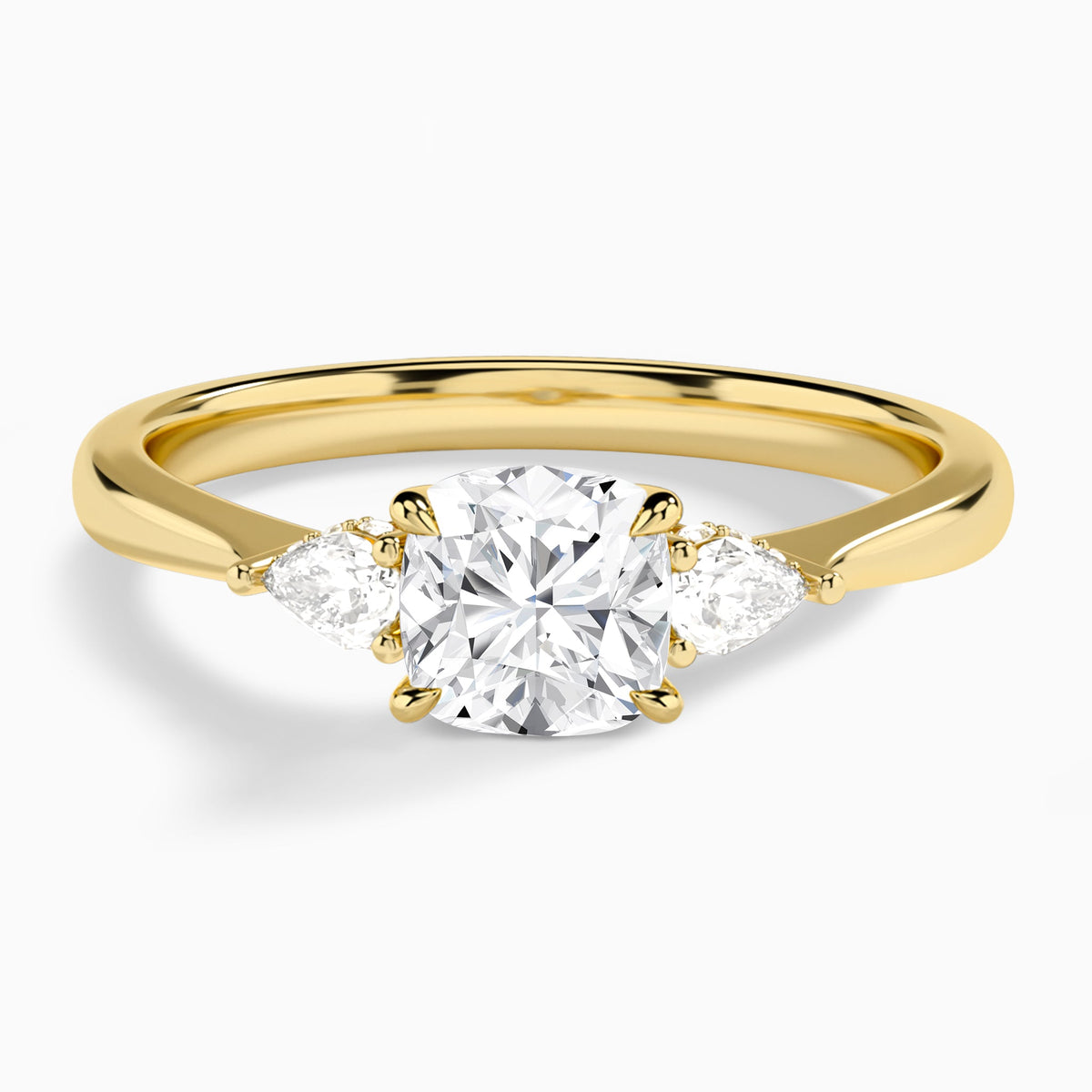 Cushion Adorned Couture Three Stone Lab Diamond Engagement Ring In 18K Yellow Gold - Lucenjuri