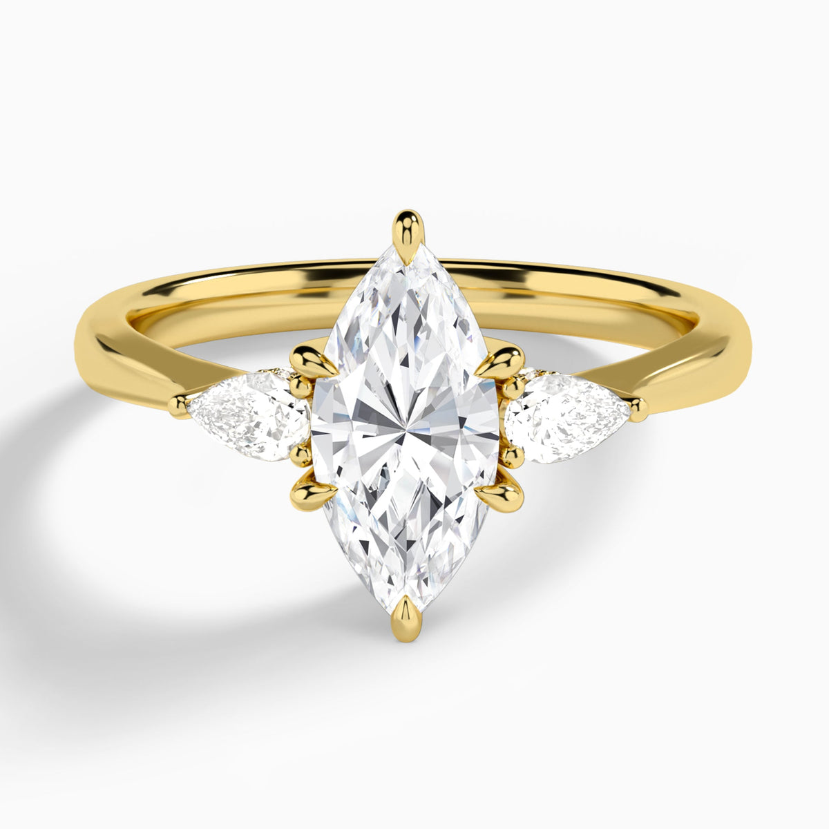 Marquise Adorned Couture Three Stone Lab Diamond Engagement Ring In 14K Yellow Gold - Lucenjuri