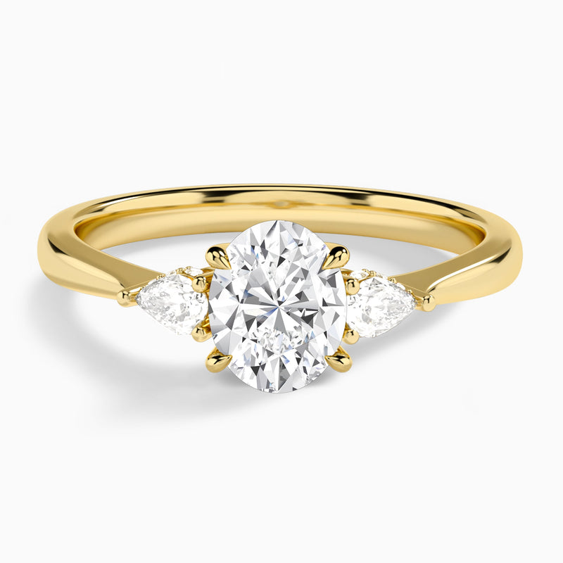 Oval Adorned Couture Three Stone Lab Diamond Engagement Ring In 14K Yellow Gold - Lucenjuri