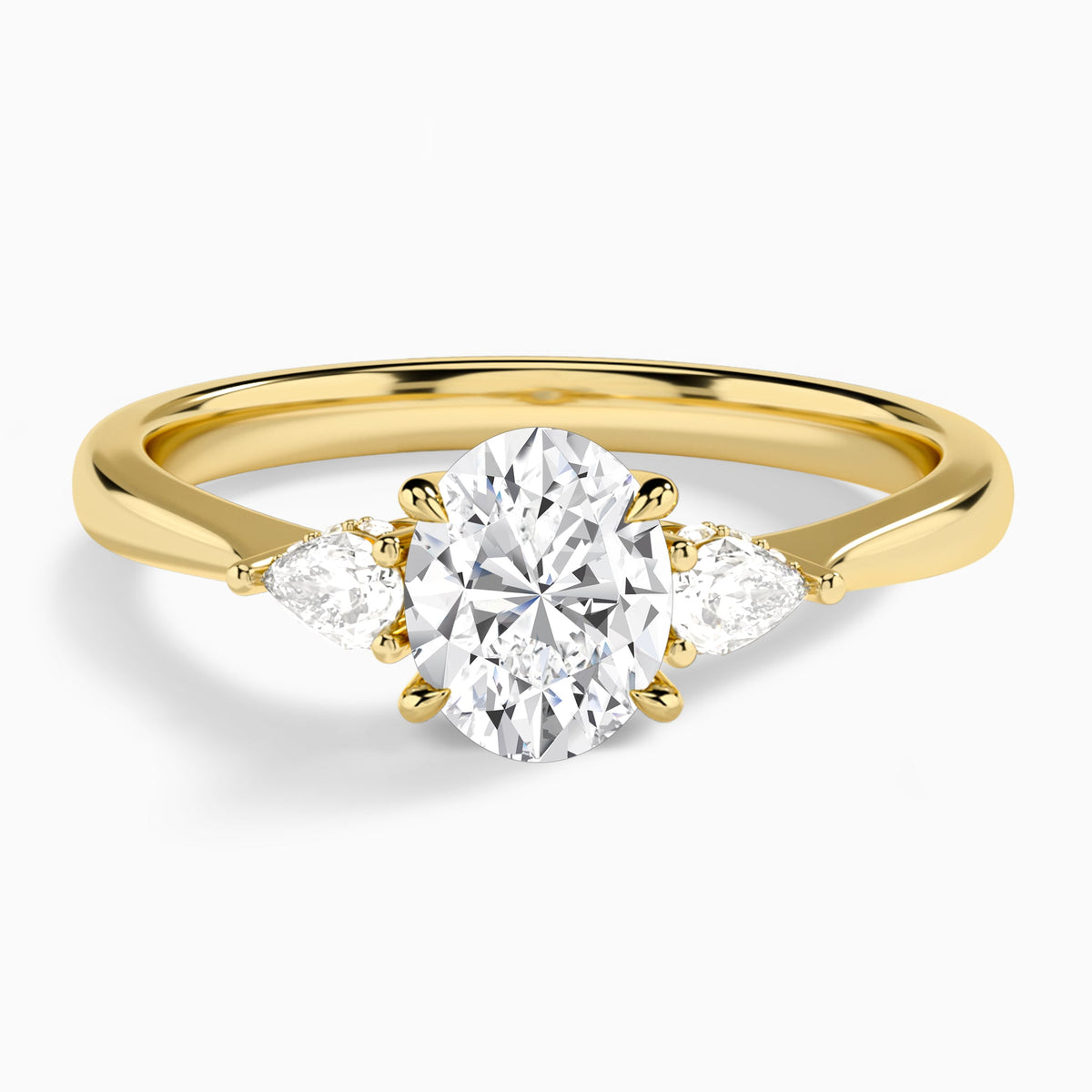 Oval Adorned Couture Three Stone Lab Diamond Engagement Ring In 18K Yellow Gold - Lucenjuri