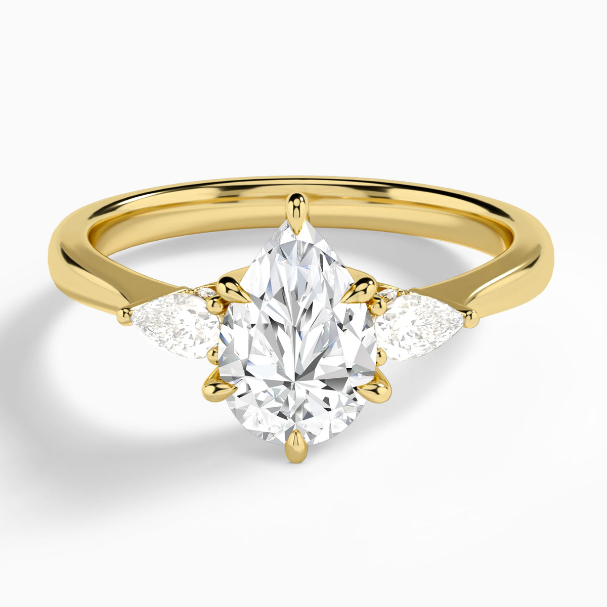 Pear Adorned Couture Three Stone Lab Diamond Engagement Ring In 18K Yellow Gold - Lucenjuri