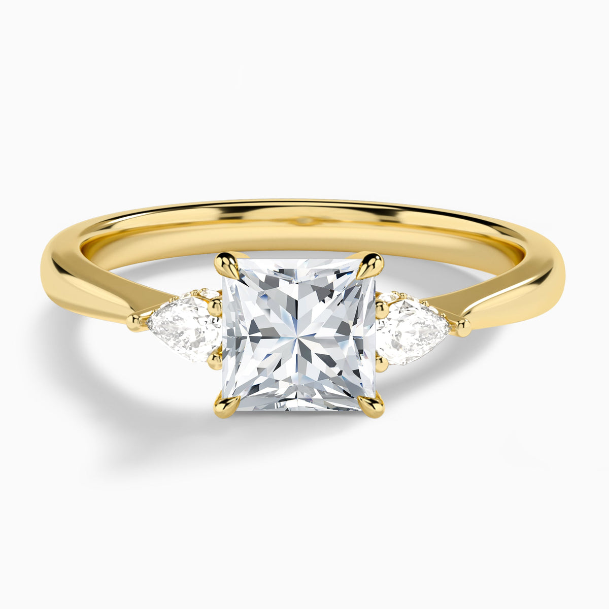 Princess Adorned Couture Three Stone Lab Diamond Engagement Ring In 18K Yellow Gold - Lucenjuri