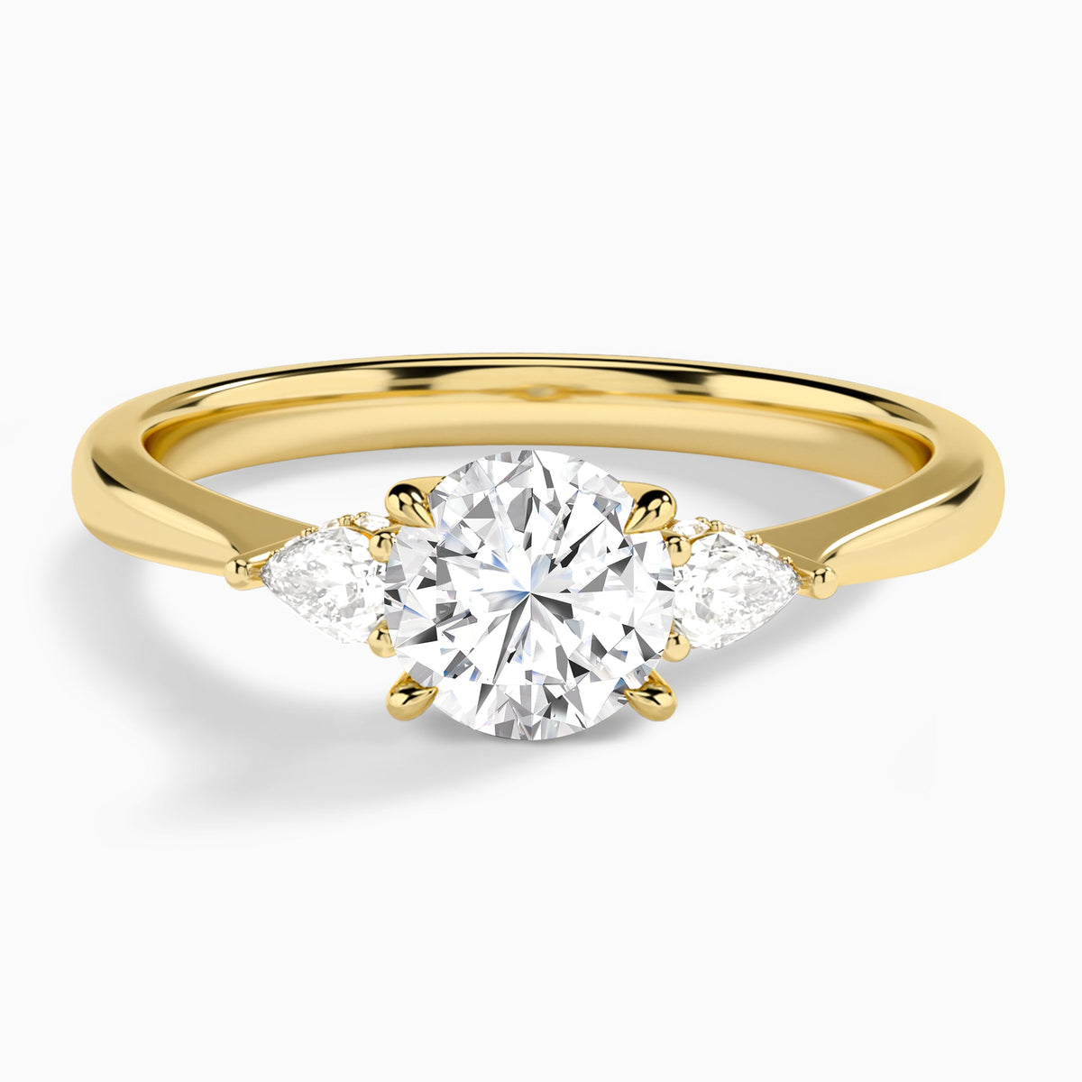 Round Adorned Couture Three Stone Lab Diamond Engagement Ring In 14K Yellow Gold - Lucenjuri