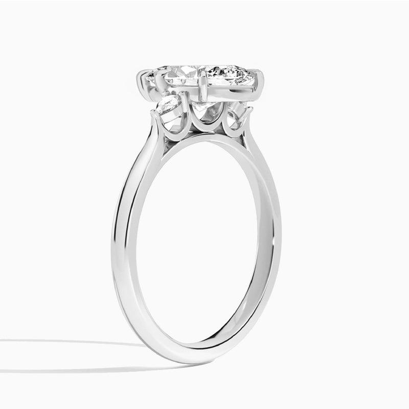 Marquise Perfect Fit Three Stone Pear Lab Diamond Engagement Ring In Platinum, Angle View