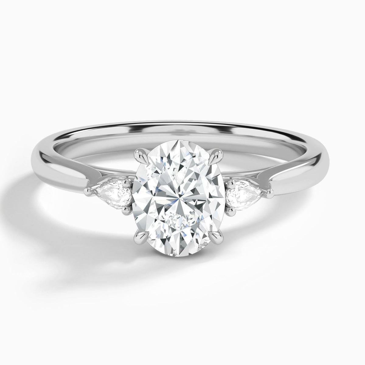 Oval Perfect Fit Three Stone Pear Lab Diamond Engagement Ring In Platinum - Lucenjuri