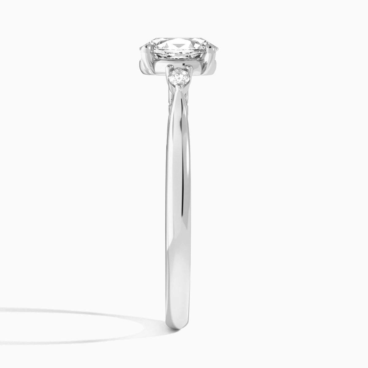 Oval Perfect Fit Three Stone Pear Lab Diamond Engagement Ring In Platinum, Side View