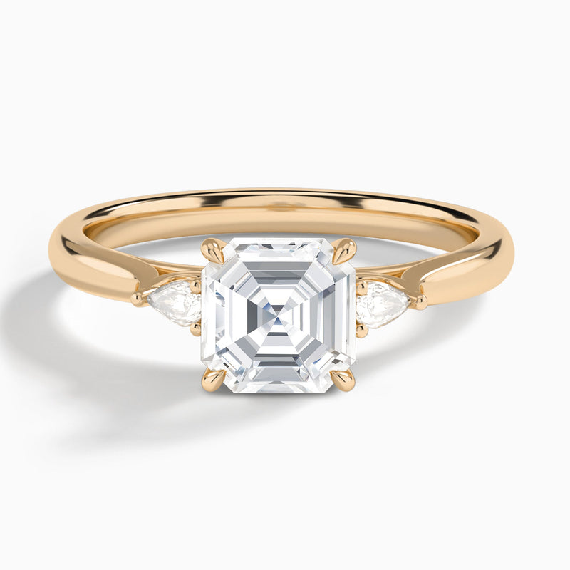 Asscher Perfect Fit Three Stone Lab Diamond Engagement Ring In 14K Rose Gold - Lucenjuri
