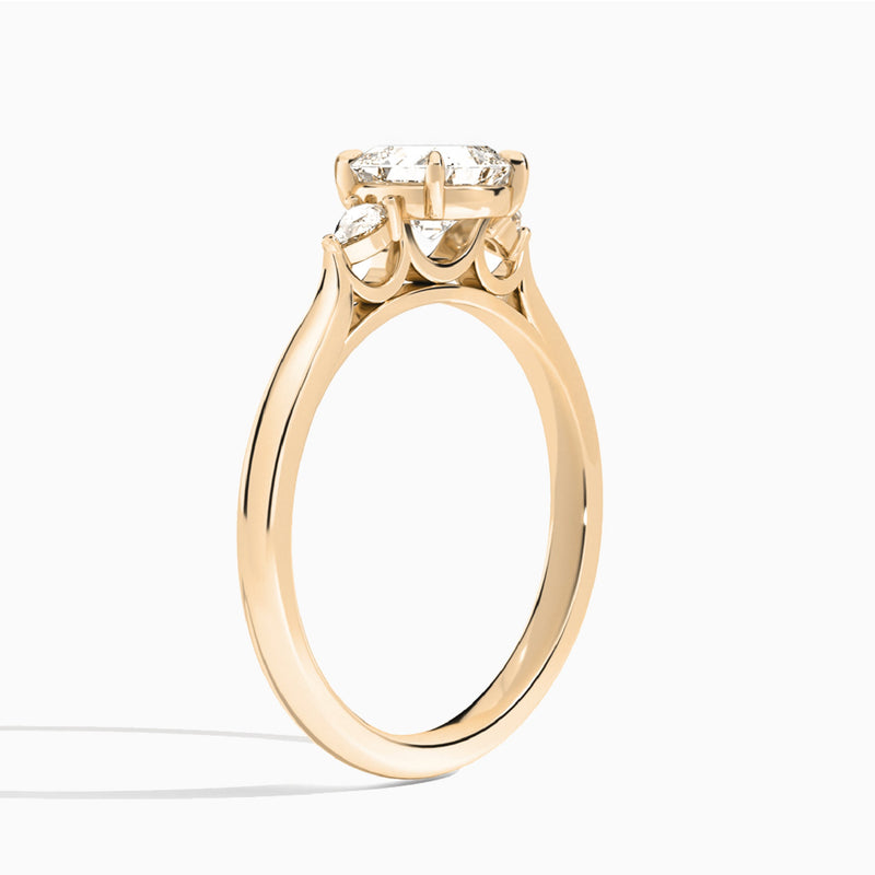 Asscher Perfect Fit Three Stone Lab Diamond Engagement Ring In 14K Rose Gold, Angle View