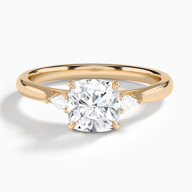 Cushion Perfect Fit Three Stone Lab Diamond Engagement Ring In 14K Rose Gold - Lucenjuri