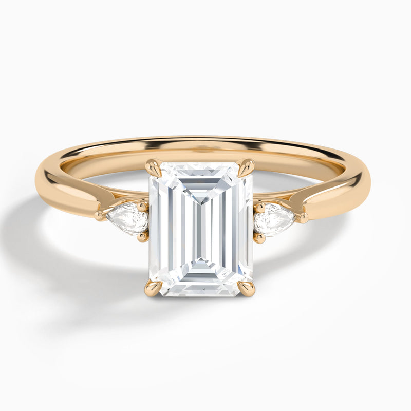 Emerald Perfect Fit Three Stone Lab Diamond Engagement Ring In 14K Rose Gold - Lucenjuri
