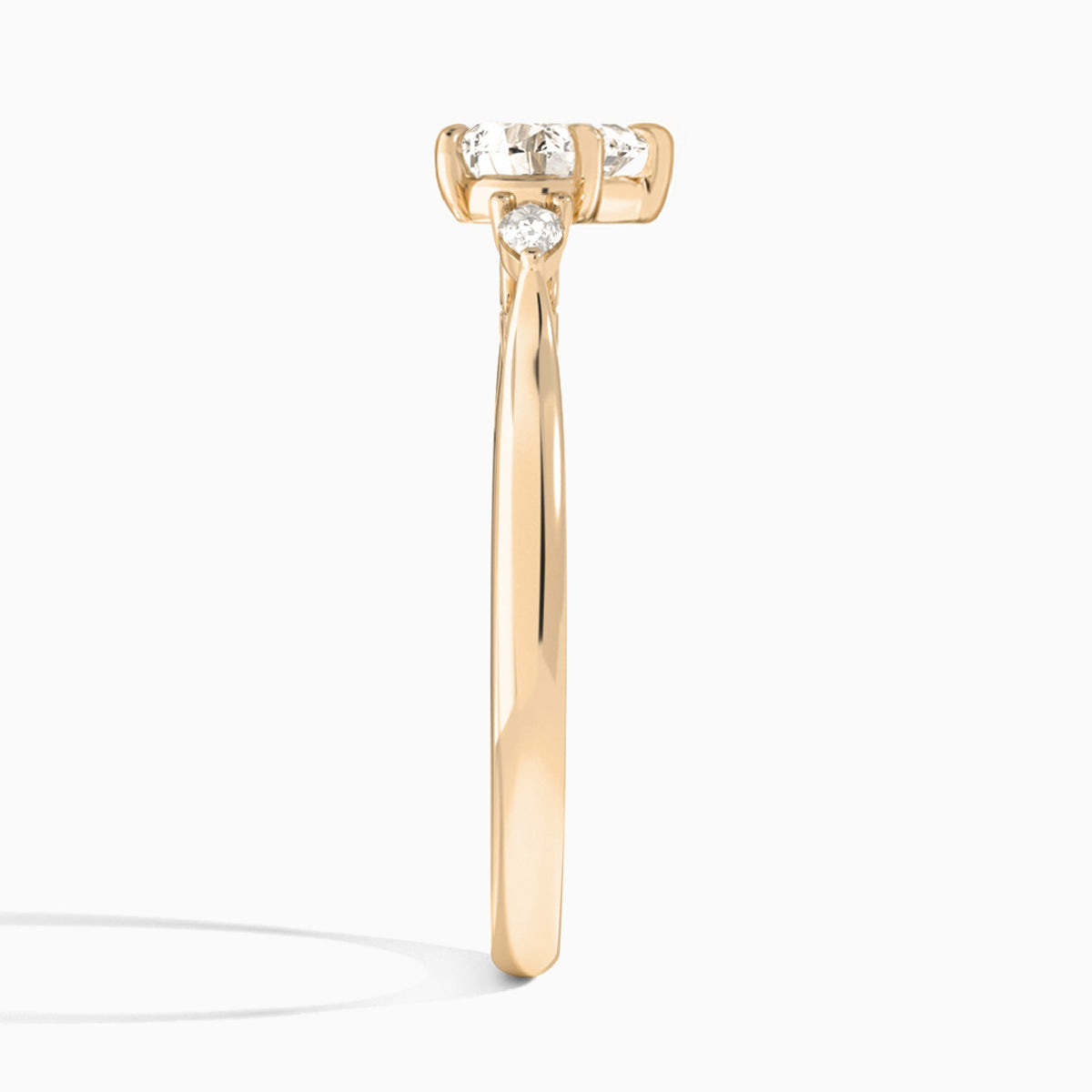 Heart Perfect Fit Three Stone Lab Diamond Engagement Ring In 14K Rose Gold, Side View