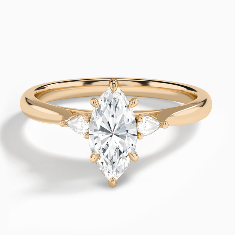 Marquise Perfect Fit Three Stone Lab Diamond Engagement Ring In 14K Rose Gold - Lucenjuri