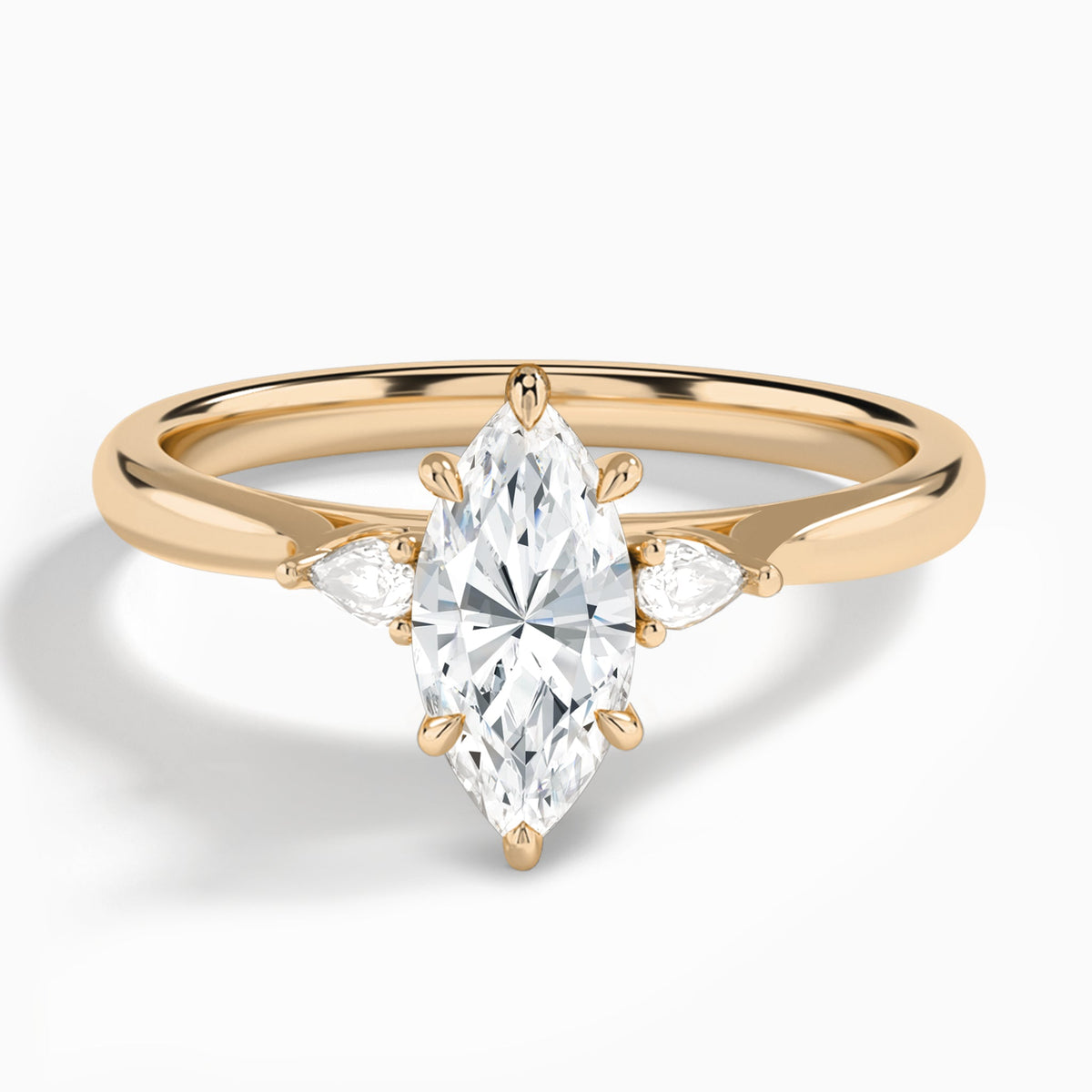 Marquise Perfect Fit Three Stone Lab Diamond Engagement Ring In 14K Rose Gold - Lucenjuri