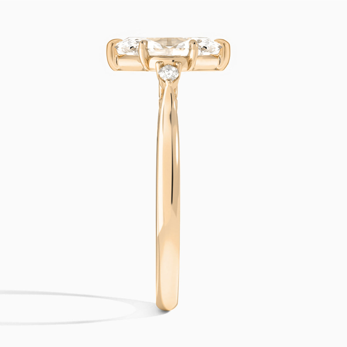 Marquise Perfect Fit Three Stone Lab Diamond Engagement Ring In 14K Rose Gold, Side View