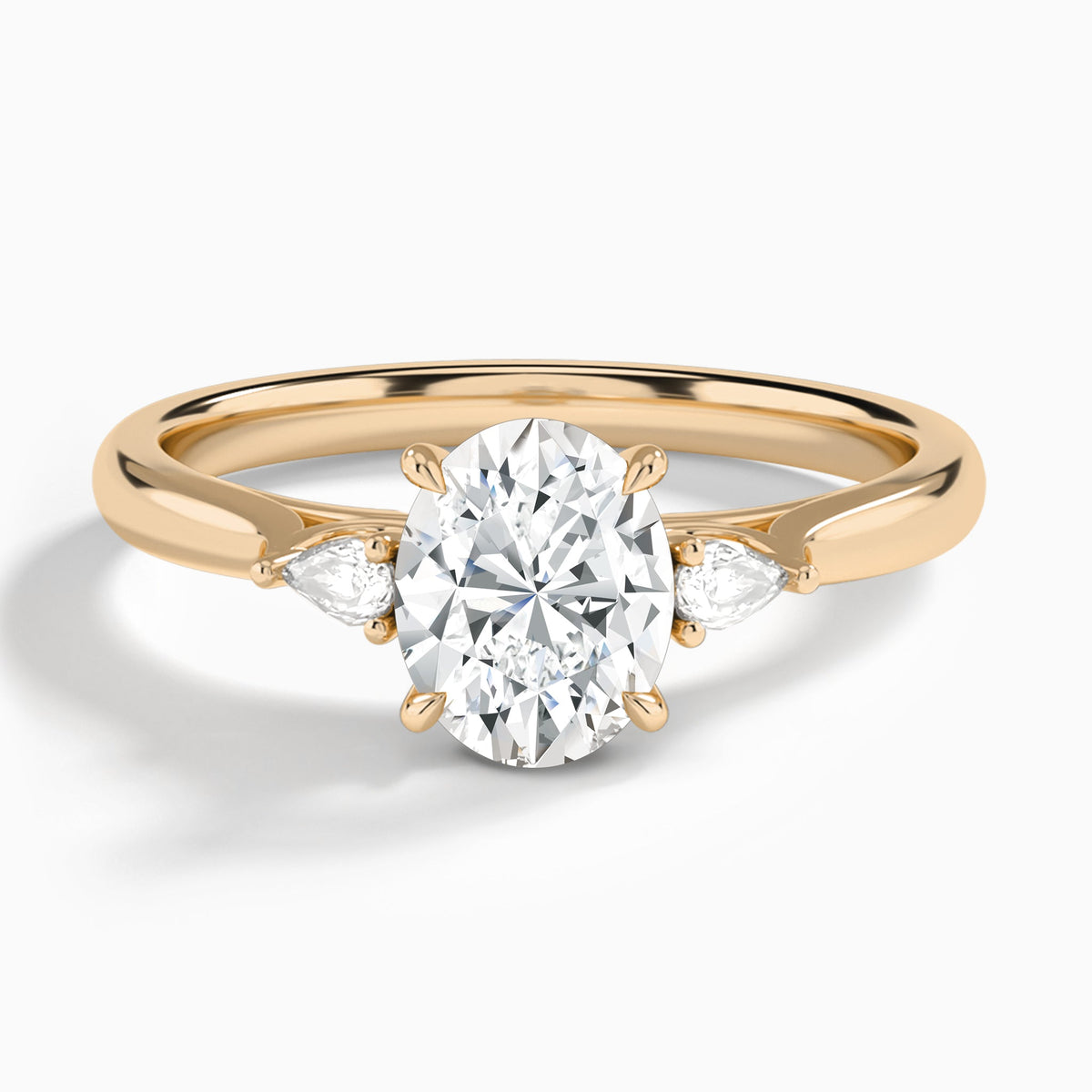 Oval Perfect Fit Three Stone Lab Diamond Engagement Ring In 14K Rose Gold - Lucenjuri