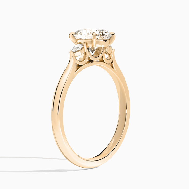 Oval Perfect Fit Three Stone Lab Diamond Engagement Ring In 14K Rose Gold, Angle View