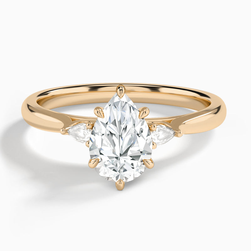 Pear Perfect Fit Three Stone Lab Diamond Engagement Ring In 14K Rose Gold - Lucenjuri