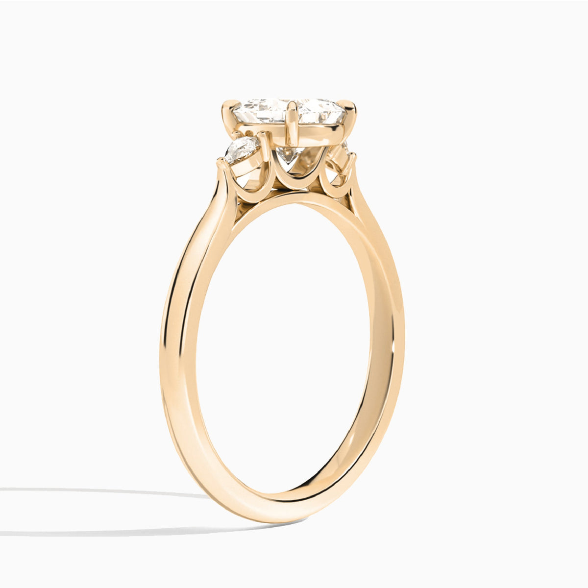 Princess Perfect Fit Three Stone Lab Diamond Engagement Ring In 14K Rose Gold, Angle View