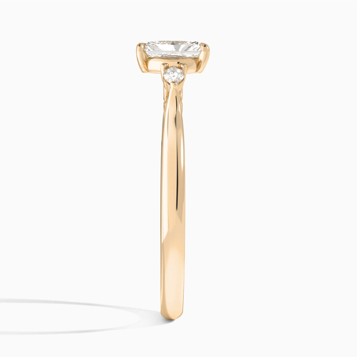 Radiant Perfect Fit Three Stone Lab Diamond Engagement Ring In 14K Rose Gold, Side View