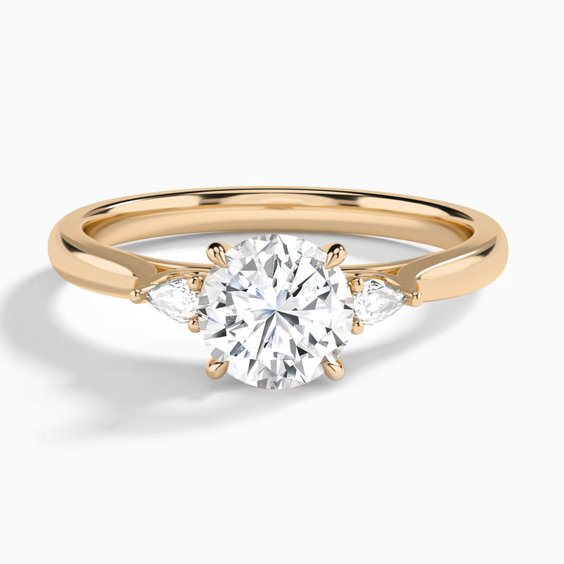 Round Perfect Fit Three Stone Lab Diamond Engagement Ring In 14K Rose Gold - Lucenjuri