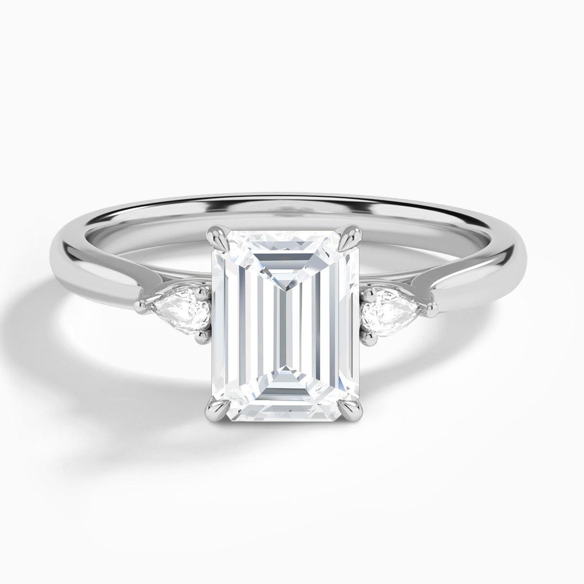 Emerald Perfect Fit Three Stone Lab Diamond Engagement Ring In 14K White Gold - Lucenjuri
