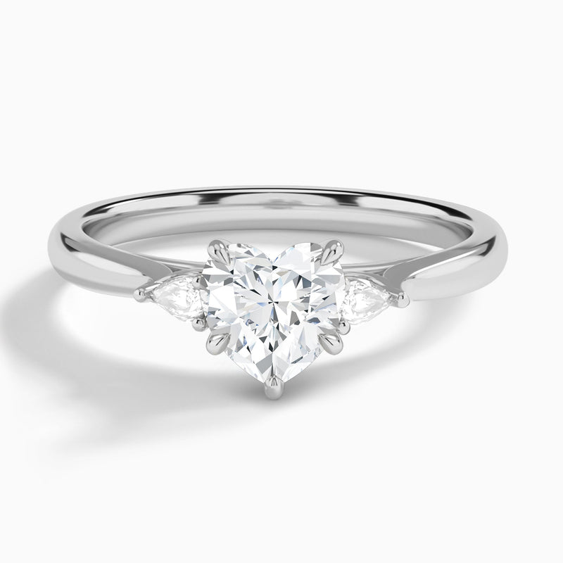 Heart Perfect Fit Three Stone Lab Diamond Engagement Ring In 14K White Gold - Lucenjuri