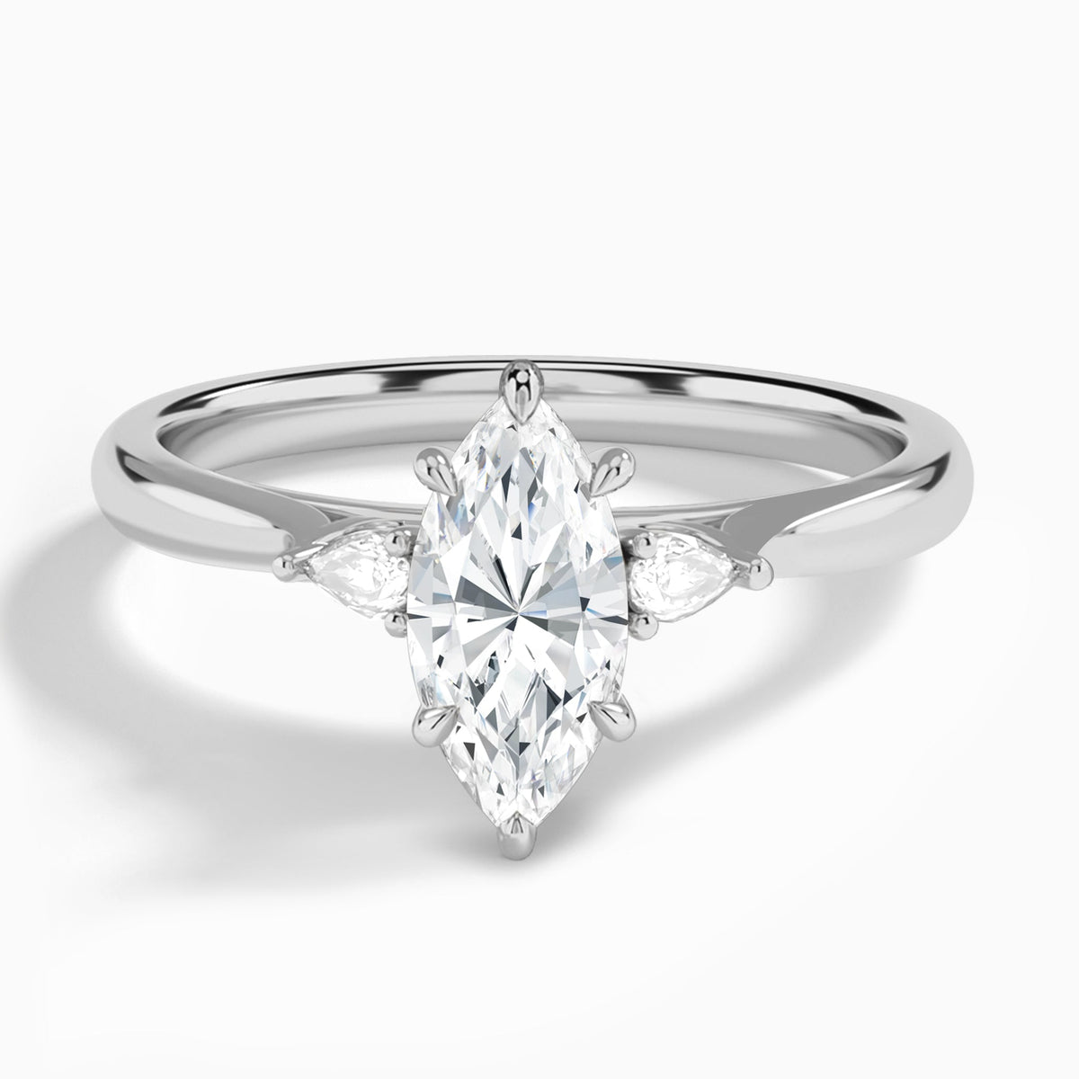 Marquise Perfect Fit Three Stone Lab Diamond Engagement Ring In 14K White Gold - Lucenjuri