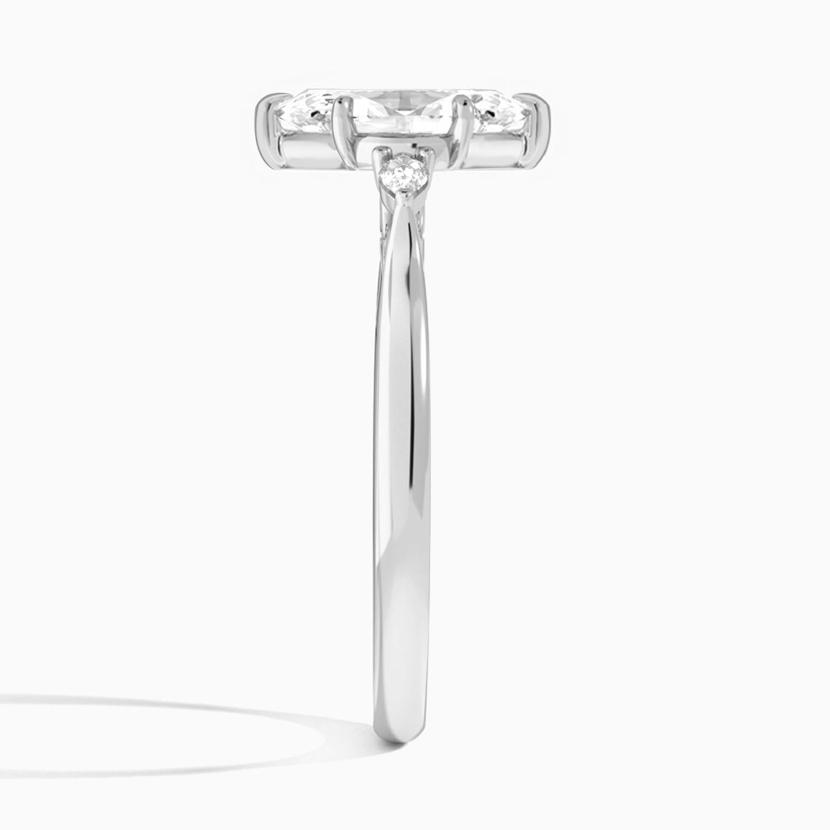 Marquise Perfect Fit Three Stone Lab Diamond Engagement Ring In 18K White Gold, Side View