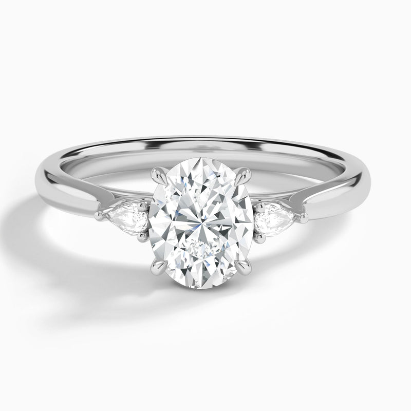 Oval Perfect Fit Three Stone Lab Diamond Engagement Ring In 18K White Gold - Lucenjuri