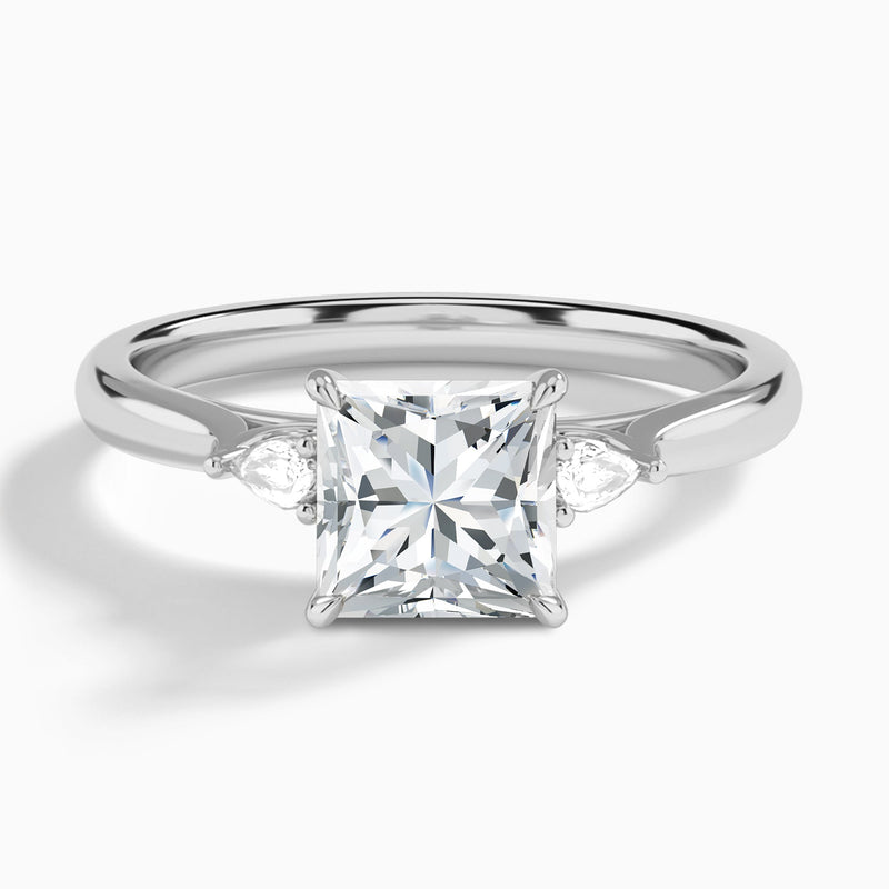 Princess Perfect Fit Three Stone Lab Diamond Engagement Ring In 14K White Gold - Lucenjuri