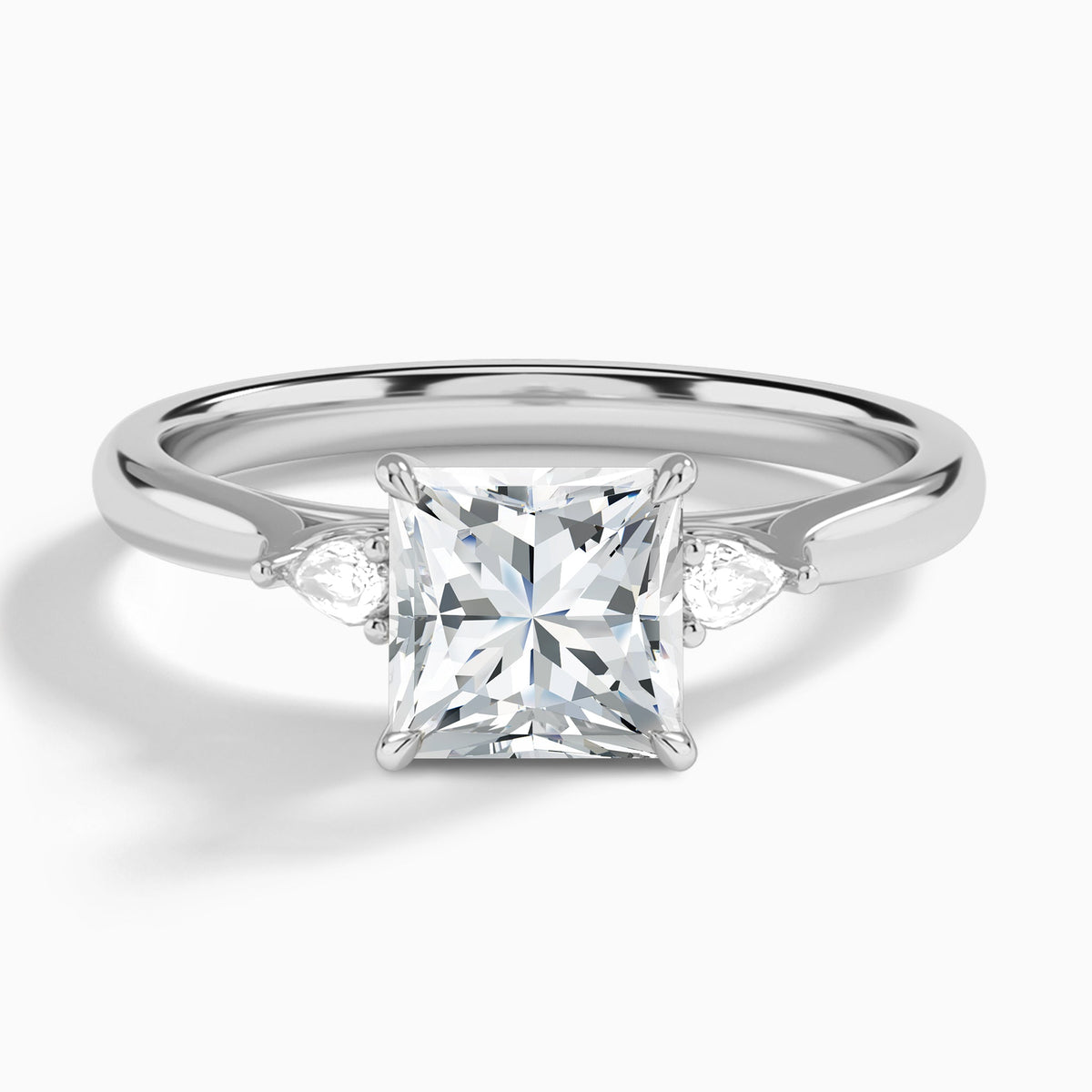 Princess Perfect Fit Three Stone Lab Diamond Engagement Ring In 14K White Gold - Lucenjuri