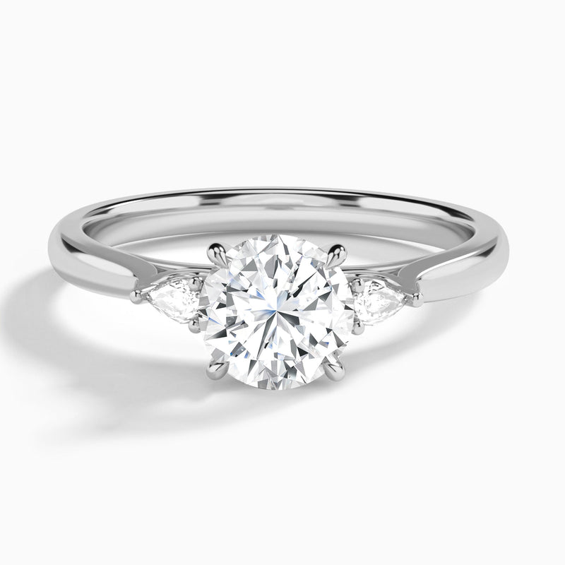 Round Perfect Fit Three Stone Lab Diamond Engagement Ring In 14K White Gold - Lucenjuri