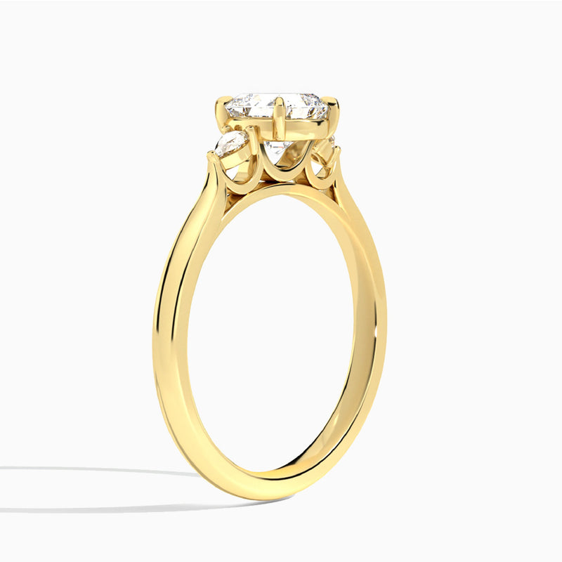 Asscher Perfect Fit Three Stone Lab Diamond Engagement Ring In 14K Yellow Gold, Angle View
