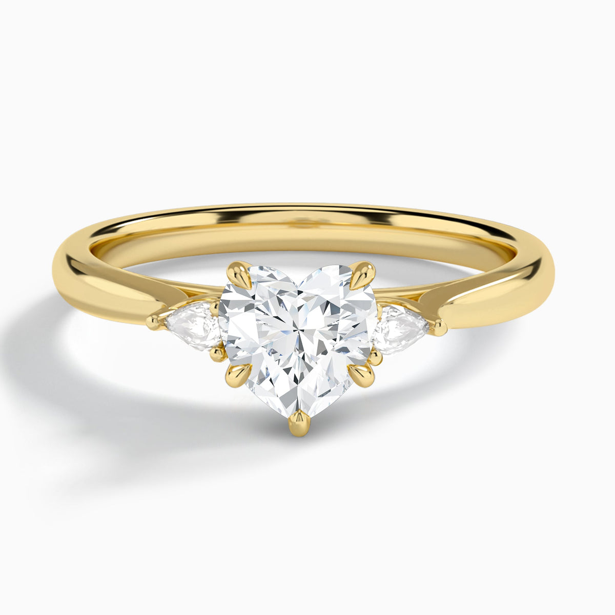 Heart Perfect Fit Three Stone Lab Diamond Engagement Ring In 14K Yellow Gold - Lucenjuri