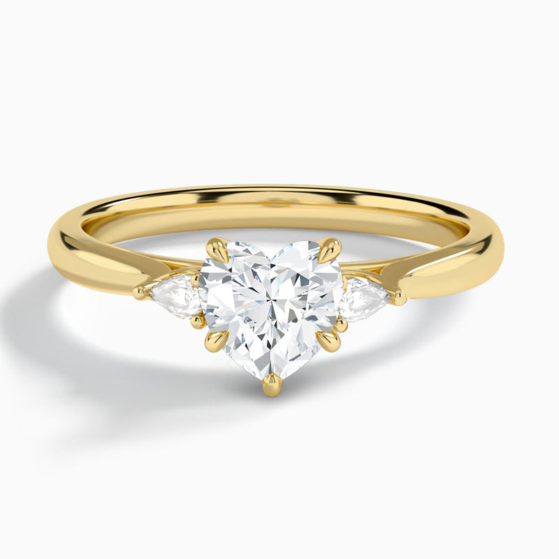 Heart Perfect Fit Three Stone Lab Diamond Engagement Ring In 18K Yellow Gold - Lucenjuri