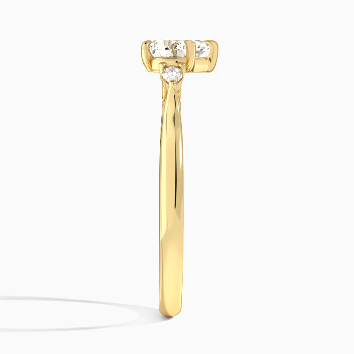 Heart Perfect Fit Three Stone Lab Diamond Engagement Ring In 14K Yellow Gold, Side View